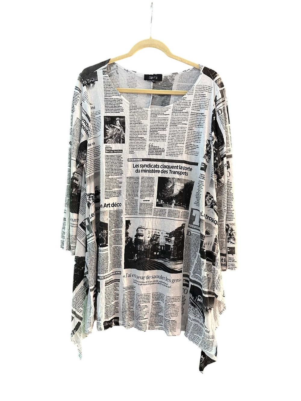 Comfy USA Newspaper Print Tunic in Black and White Sz 1X